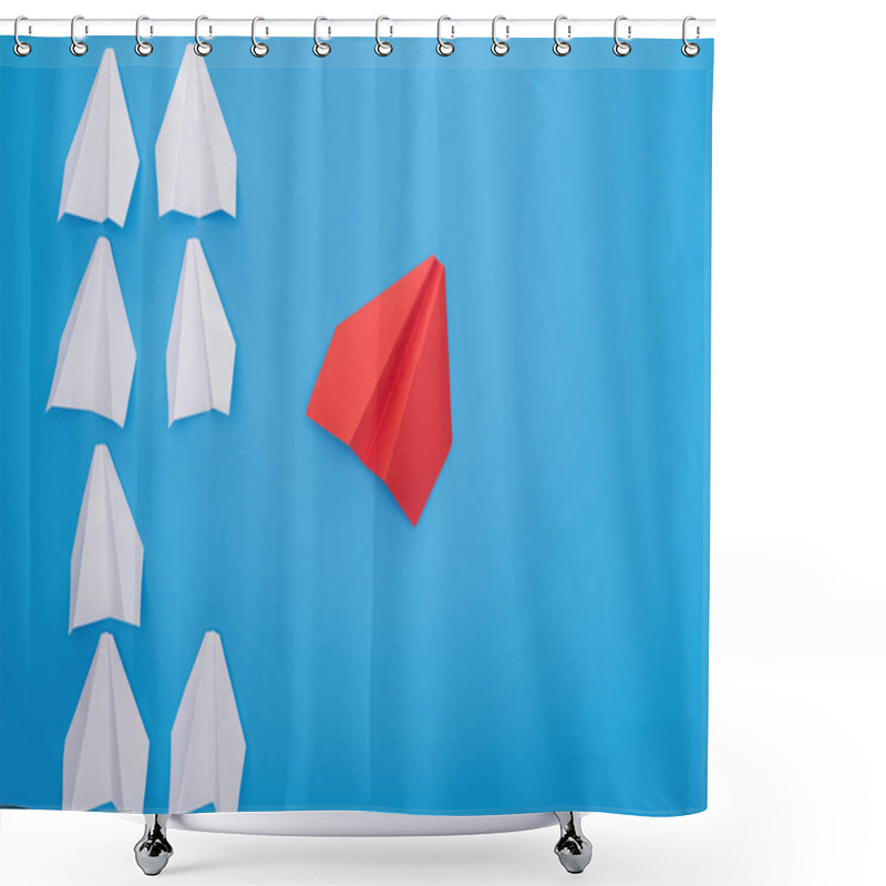 Personality  Flat Lay With White And Red Paper Planes On Blue Shower Curtains