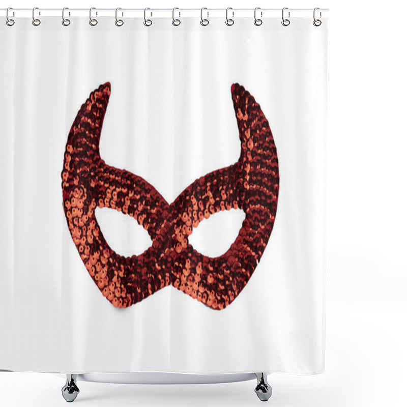 Personality  Gold Carnival Mask With Beads Isolated On A White Background Shower Curtains