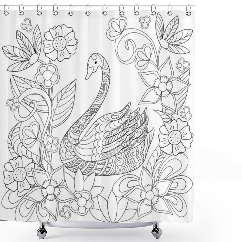 Personality  Hand Drawn Decorated Swan Into Flowers In Ethnic Style Shower Curtains