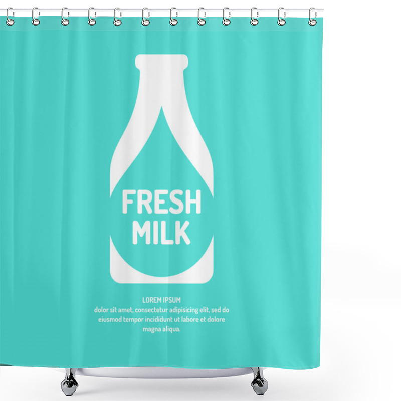 Personality  Poster Fresh Milk With The Silhouette Of The Bottle, Drop, And Text, Vector Illustration In Flat Style Shower Curtains