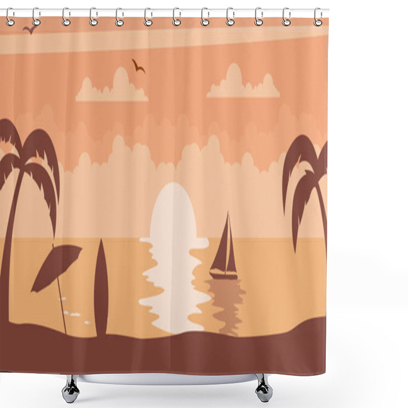 Personality  Summer Sunset Background With Sun On The Beach Shower Curtains