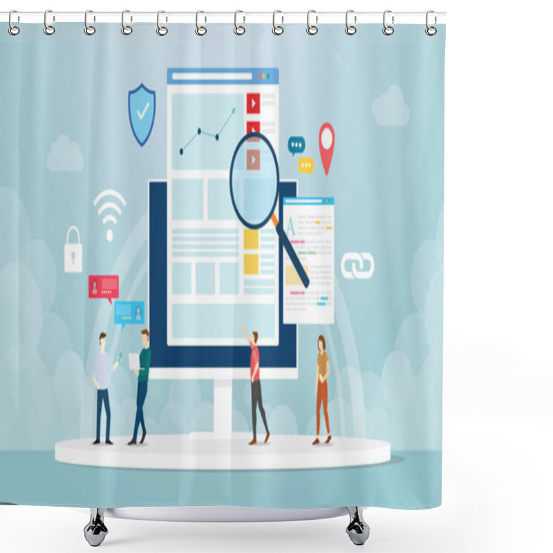 Personality  Organic Seo Concept With Team People Work On Analytics Analysis Development With Modern Flat Style - Vector Shower Curtains