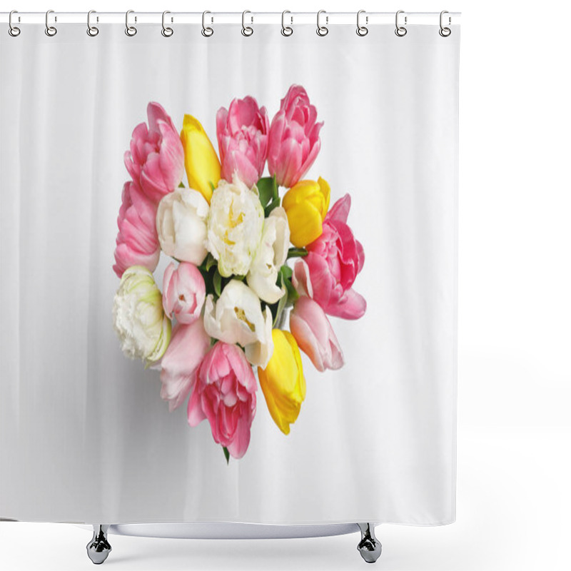 Personality  Tender Spring Tulip Flowers Isolated On White Shower Curtains