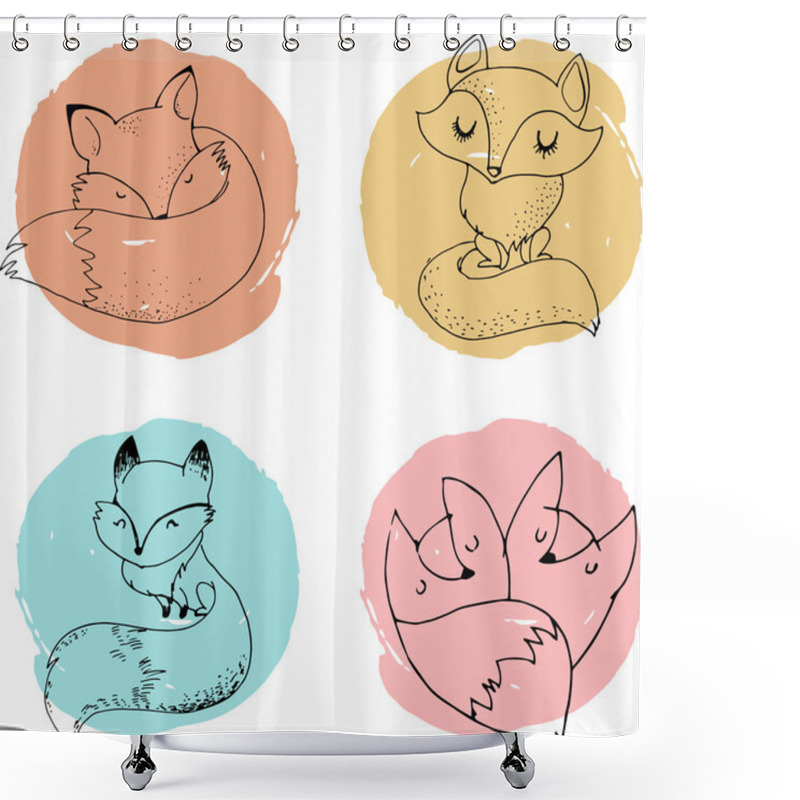 Personality  Fox Characters, Cute, Lovely Illustrations Shower Curtains