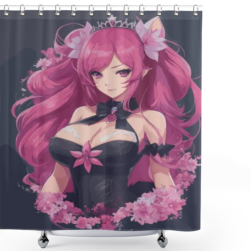 Personality  Beautiful Pink Fairy With Black Hair Shower Curtains