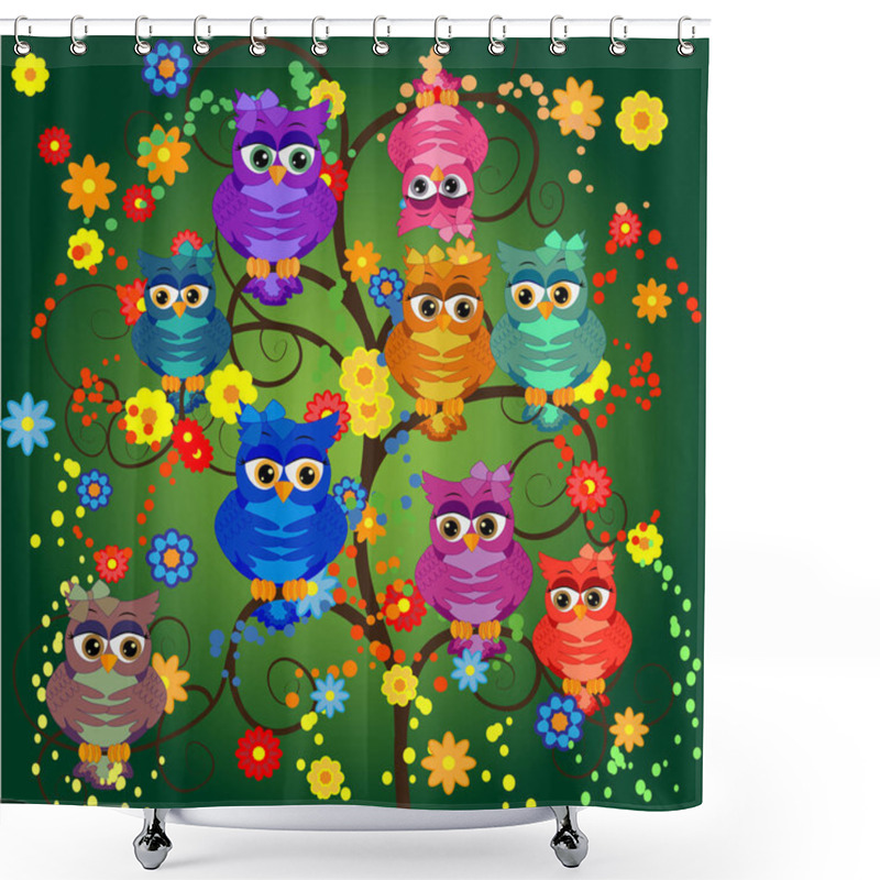 Personality  Four Couples Of Owls Sitting On Branches. Nice Elements For Scrapbook, Greeting Cards, Invitations, Valentines Cards Etc. Shower Curtains