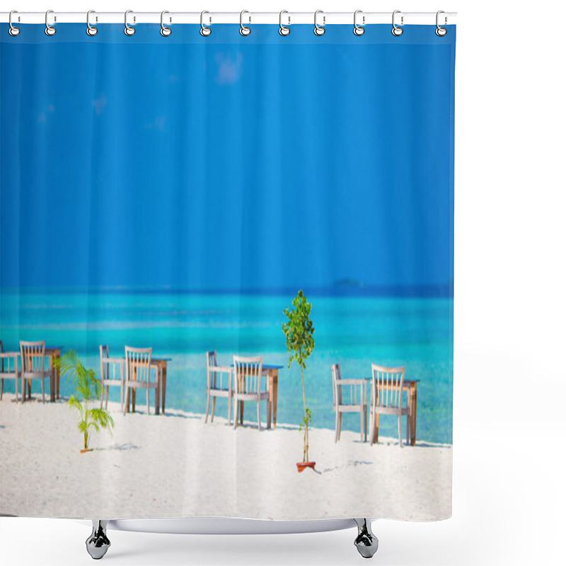 Personality  Summer Empty Open Air Cafe Near Sea On The Beach Shower Curtains