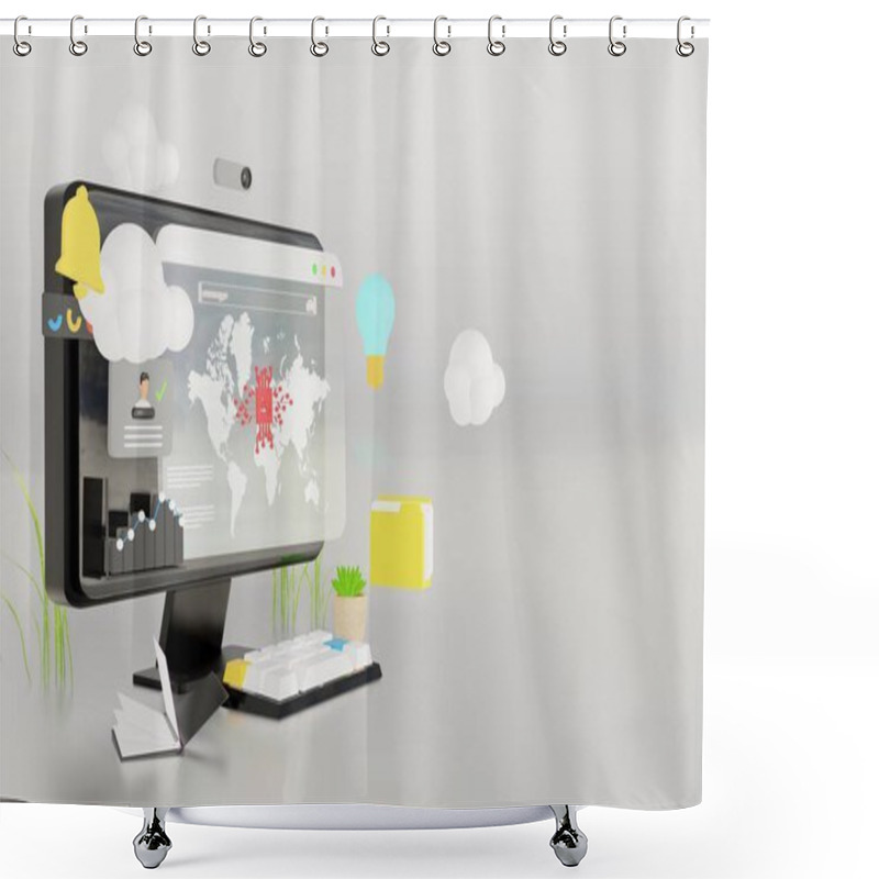 Personality   Laptop Desktop 3d Illustration ,data Analytics Website Seo ,algorithm Ai Ui Ux ,programming Generative Elegant Black Background  Shower Curtains