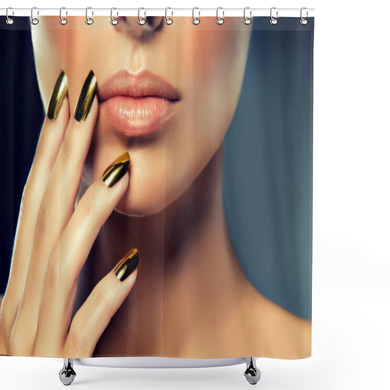 Personality  Female Model With  Golden Make-up Shower Curtains