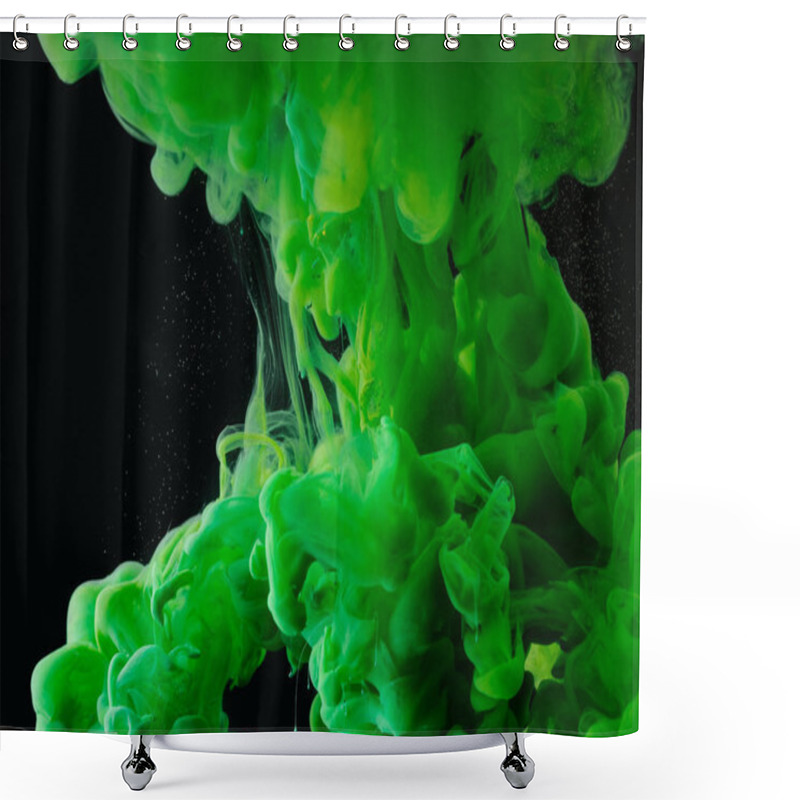 Personality  Close-up View Of Green Abstract Flowing Paint On Black Background     Shower Curtains