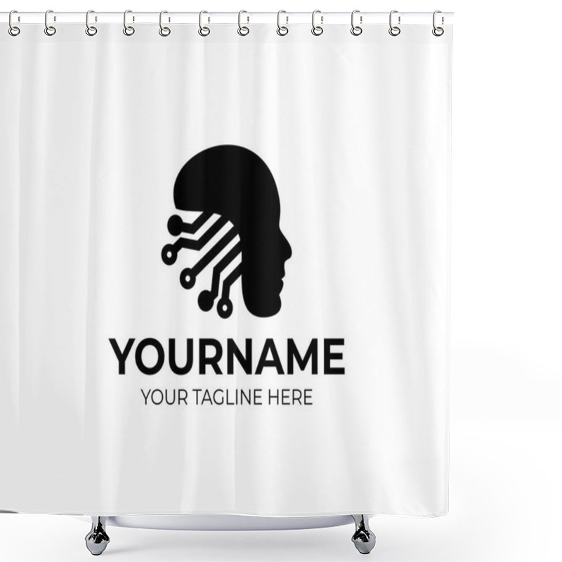 Personality  Artificial Intelligence And Human Head, Logo Template. Circuits Electronics Grid And Communications, Vector Design. Technology CPU Mind, Illustration Shower Curtains