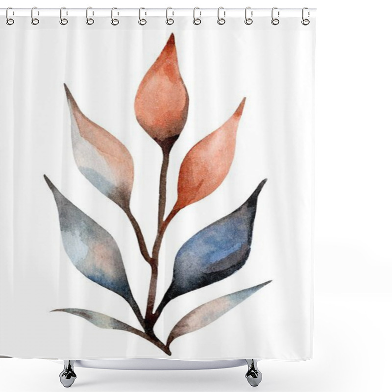 Personality  This Artwork Features A Delicate Arrangement Of Abstract Leaves In Soft Tones Of Orange, Gray, And Blue. The Design Captures A Serene And Artistic Essence, Perfect For Decor. Shower Curtains