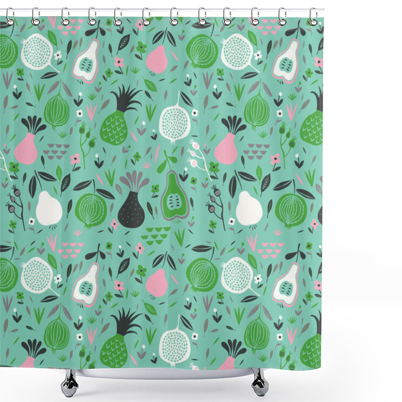 Personality  Pattern With Fruits And Flowers Shower Curtains