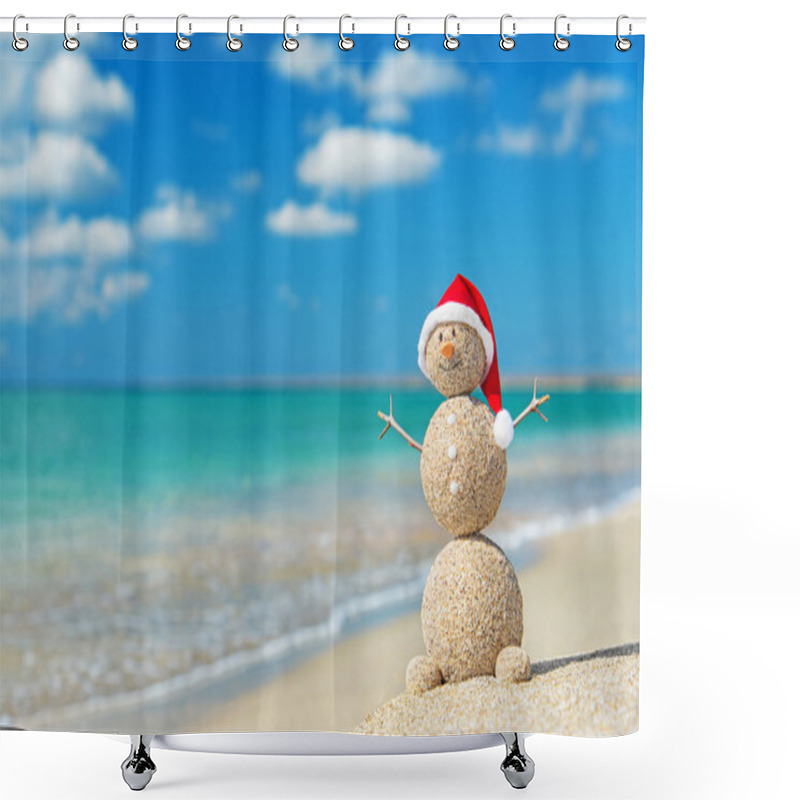 Personality  Sandy Snowman In Santa Hat. Holiday Concept For New Years And Ch Shower Curtains