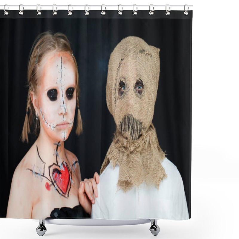 Personality  Halloween Dead Doll And Jackstraw. Young Boy And Girl With Hallo Shower Curtains