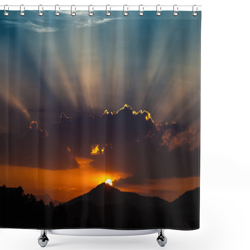 Personality  Sunrise Over The Mountain Shower Curtains