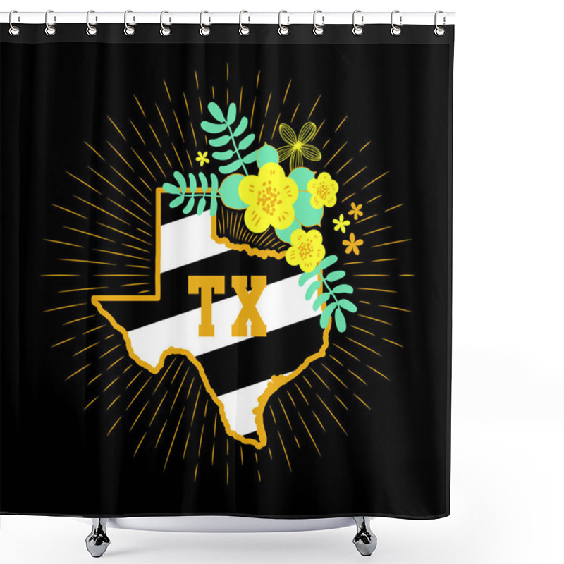 Personality  Texas State Map Creative Vector Typography Lettering Composition With Flowers. Design Concept Shower Curtains