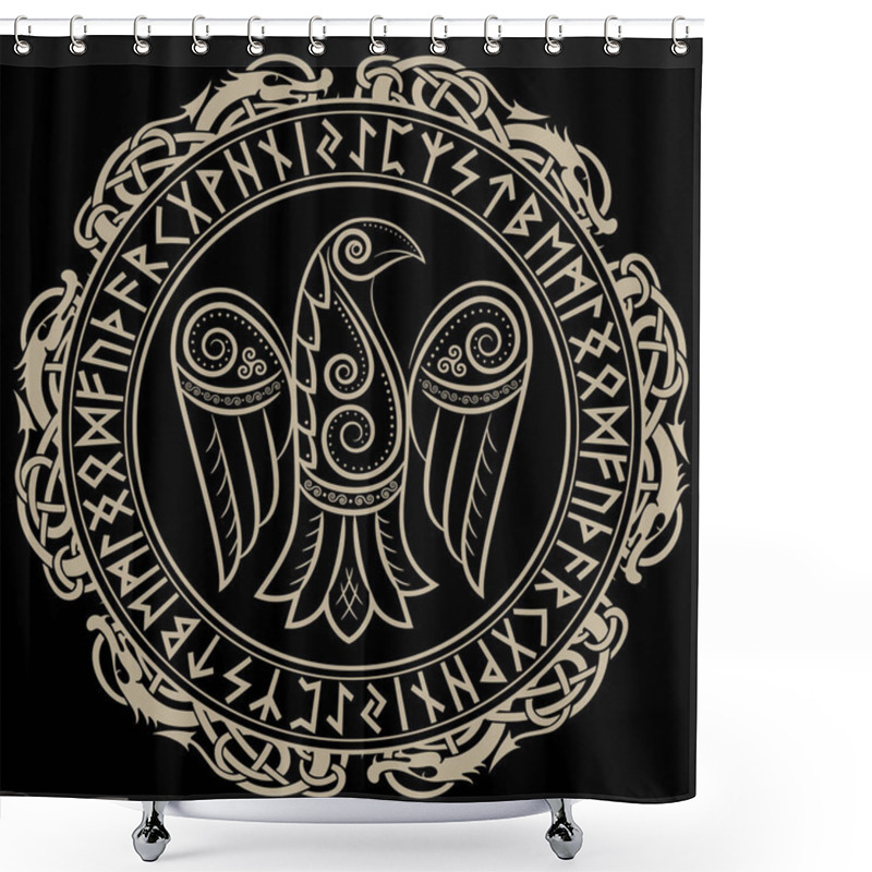 Personality  Design Of Raven In Celtic, Scandinavian Style And Norse Runes Shower Curtains