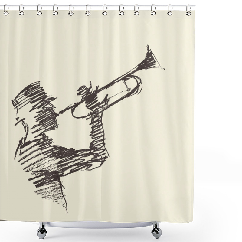 Personality  Jazz Poster Man Playing Trumpet Drawn Sketch Shower Curtains