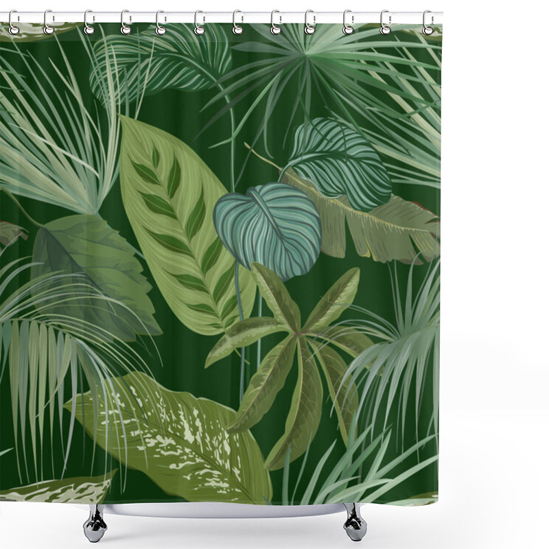 Personality  Green Botanical Background With Tropical Leaves And Branches, Seamless Pattern, Realistic Spathiphyllum Cannifolium Wrapping Paper Or Textile Print, Rainforest Wallpaper Ornament. Vector Illustration Shower Curtains