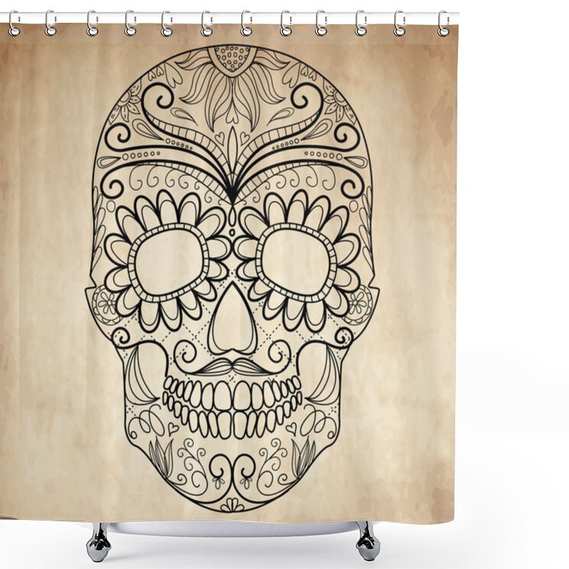 Personality  Day Of The Dead Grungy Skull Shower Curtains