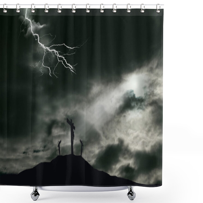 Personality  Crucifixion Of Jesus On Golgotha With Copy Space Shower Curtains