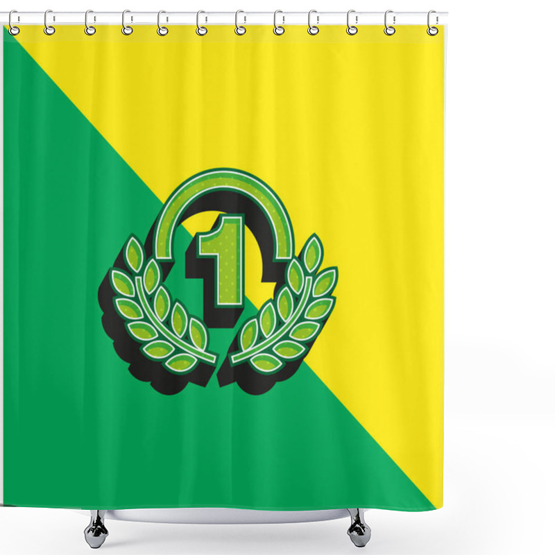 Personality  Award Medal Of Number One With Olive Branches Green And Yellow Modern 3d Vector Icon Logo Shower Curtains