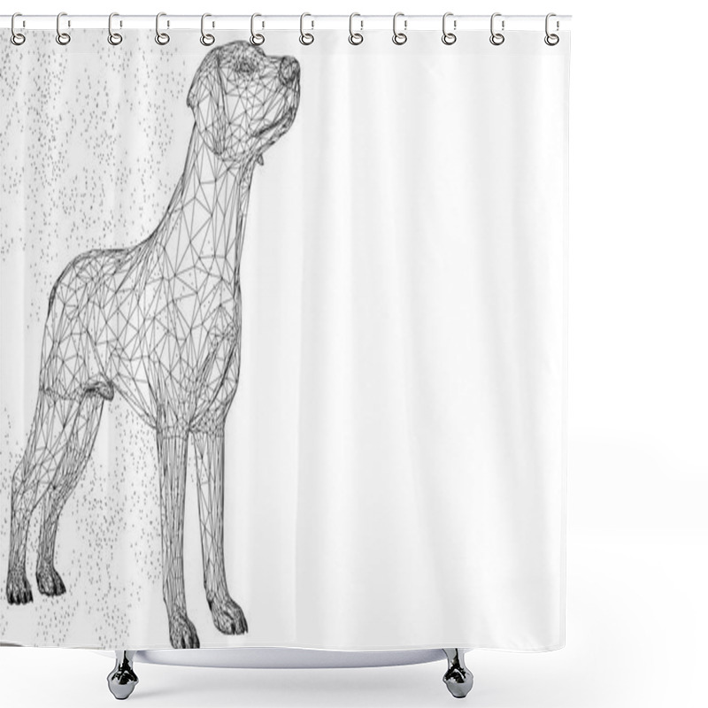 Personality  Dog Cute 3d Vector Illustration Animal. Abstract Wirframe Polygon Triangle Geometric Background. Low Poly Blue Line Mesh Futuristic Shape. Space Dot Creative Concept Sketch. Funny Doggy. Shower Curtains