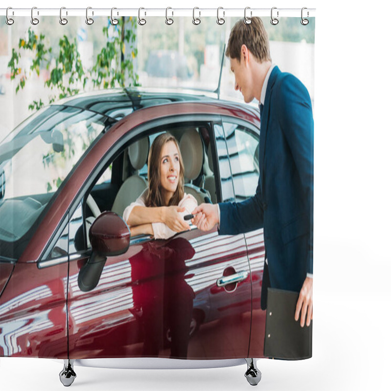 Personality  Manager Giving Car Key To Customer Shower Curtains