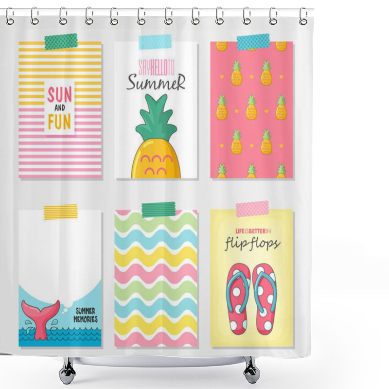 Personality  Vector Set Of Bright Summer Cards Shower Curtains