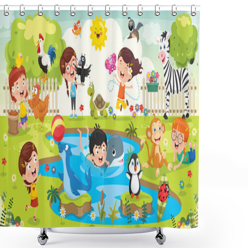 Personality  Children Playing With Funny Animals Shower Curtains