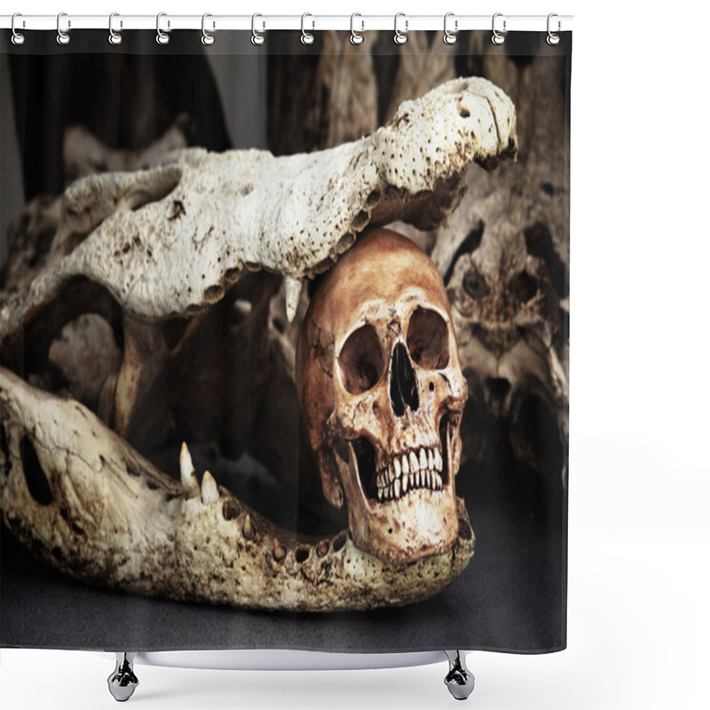 Personality  Skeleton With Crocodile Skulls Shower Curtains