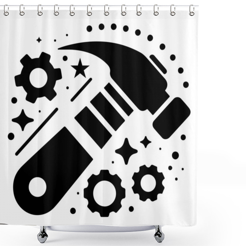 Personality  Creative Black Hammer And Wrench Icon Shower Curtains