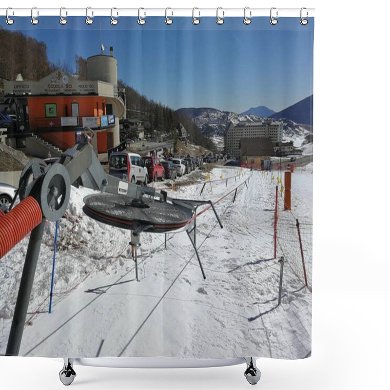 Personality  Roccaraso, L'Aquila, Abruzzo, Italy - March 15, 2019: Ski School Refuge At The Macchione Ski Resort, On The Aremogna Shower Curtains