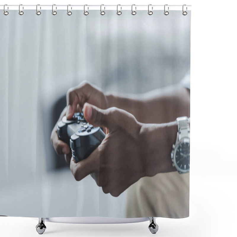 Personality  Man Playing With Joystick Shower Curtains