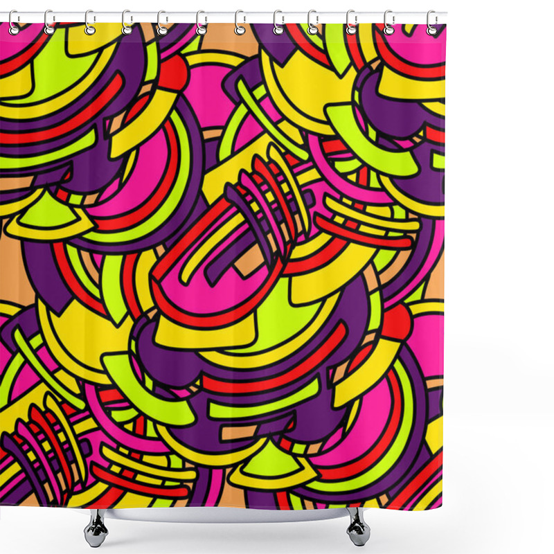 Personality  Colorabstract Ethnic Seamless Pattern In Graffiti Style With Elements Of Urban Modern Style Bright Quality Illustration For Your Design Shower Curtains