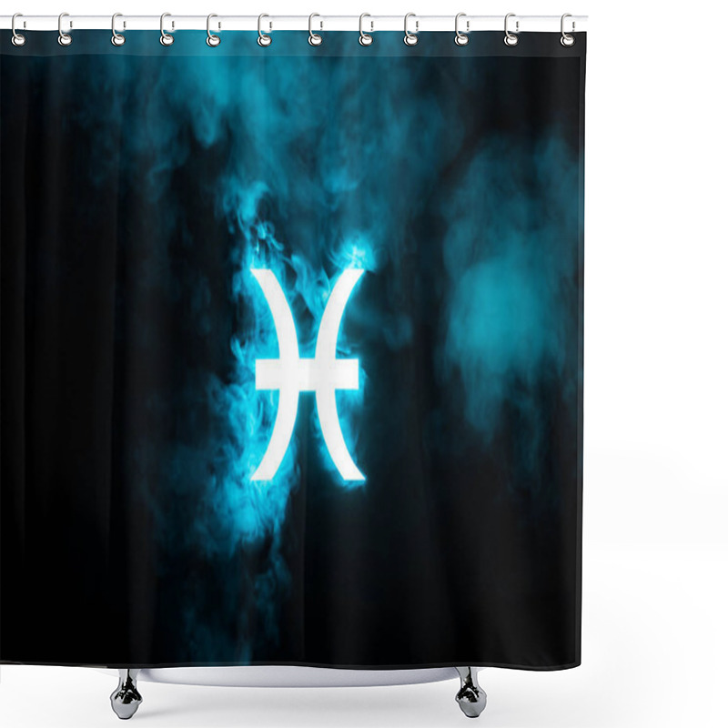 Personality  Blue Illuminated Pisces Zodiac Sign With Smoke On Background Shower Curtains