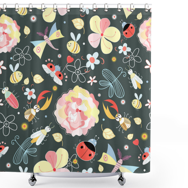 Personality  Floral Pattern With Insects Shower Curtains