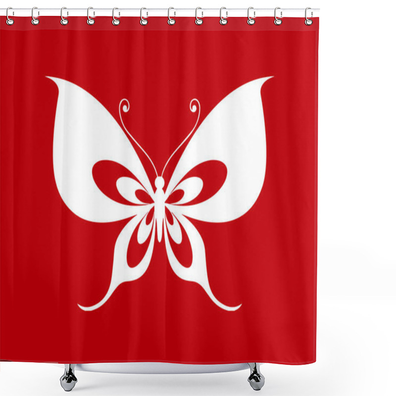 Personality  Butterfly Motif Or White Butterfly Isolated On Red Background.  Shower Curtains