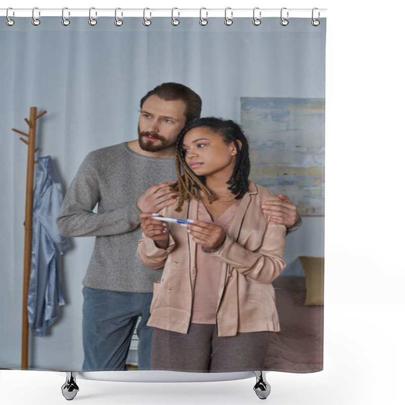 Personality  Abortion Concept, Man Hugging African American Woman With Pregnancy Test, Making Decision, Stress Shower Curtains