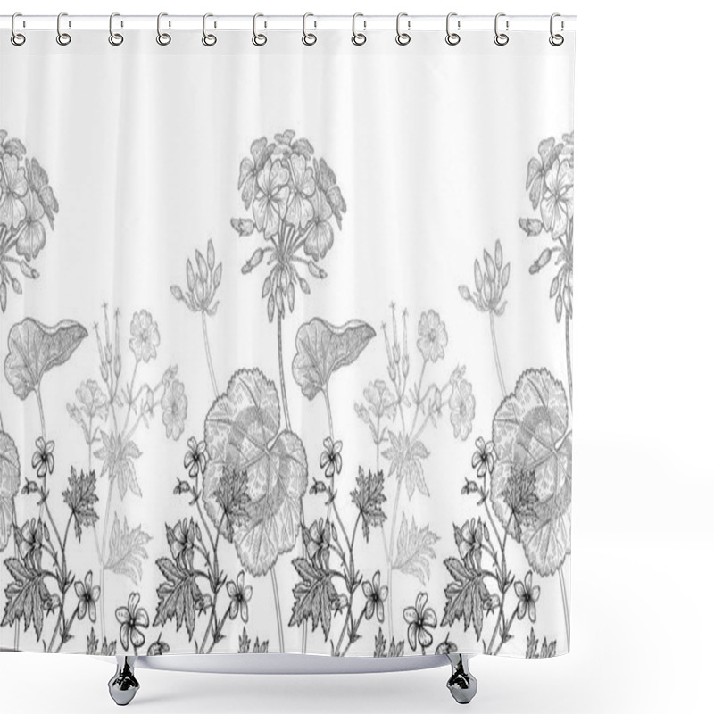 Personality  Geranium Flowers. Seamless Floral Pattern. Shower Curtains