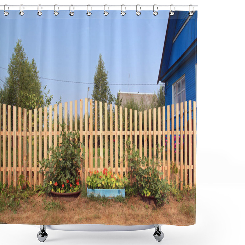 Personality  Autumn Flowerses Near Wooden Fence Shower Curtains