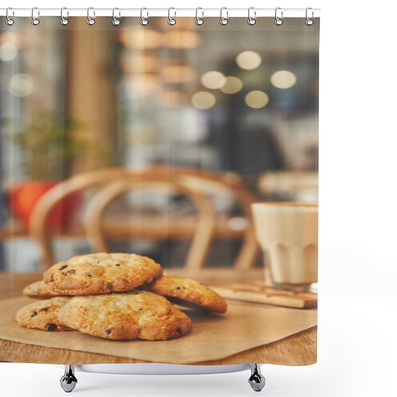 Personality  Chocolate Chip Cookies In Cafe On Table With Coffee Shower Curtains