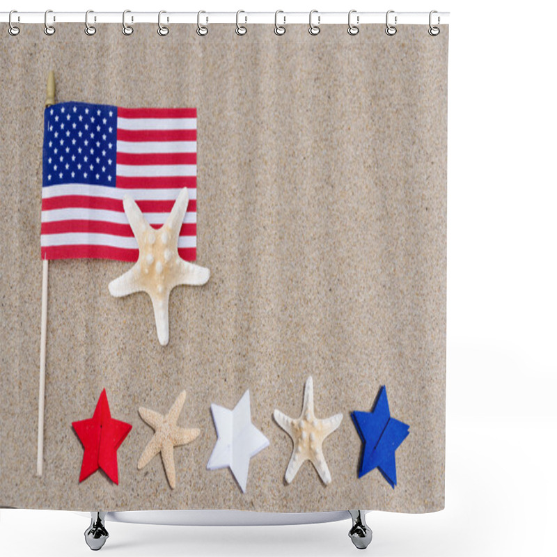 Personality  American Flag With Starfishes On The Sandy Beach Shower Curtains