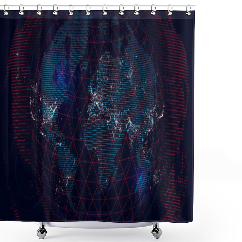 Personality  World Map Of The Global Communications Network, Futuristic Abstract Background Shower Curtains