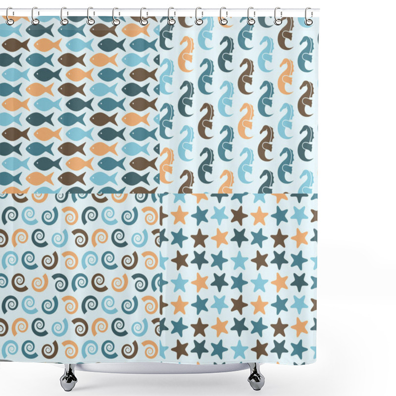 Personality  Vector Seamless Pattern With Sea Creatures Shower Curtains