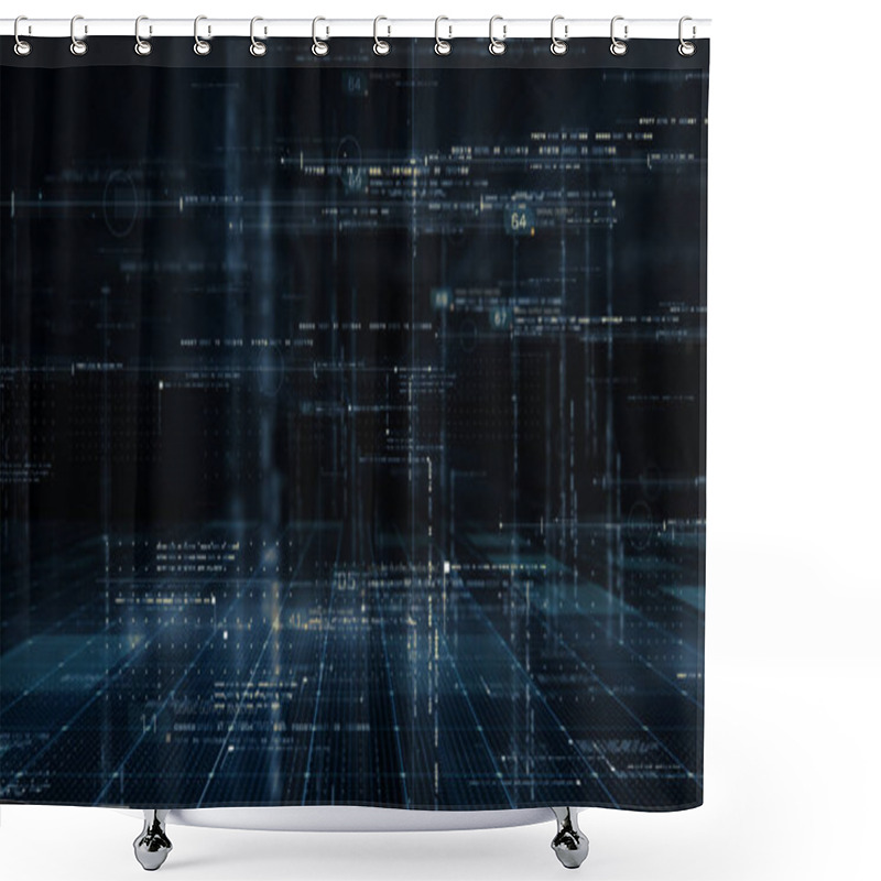 Personality  Futuristic Cryptocurrency Blockchain Simulation Of Cryptographic Hash Mining Concept, Performing Analytic Computational. Head Up Display Background Shower Curtains