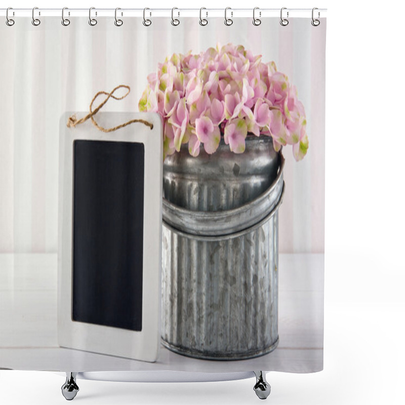 Personality  Blackboard For Copy Space With Hydrangea Flowers Shower Curtains