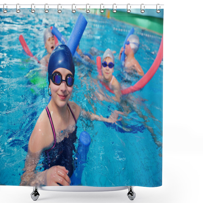 Personality  Happy Children Group At Swimming Pool Shower Curtains