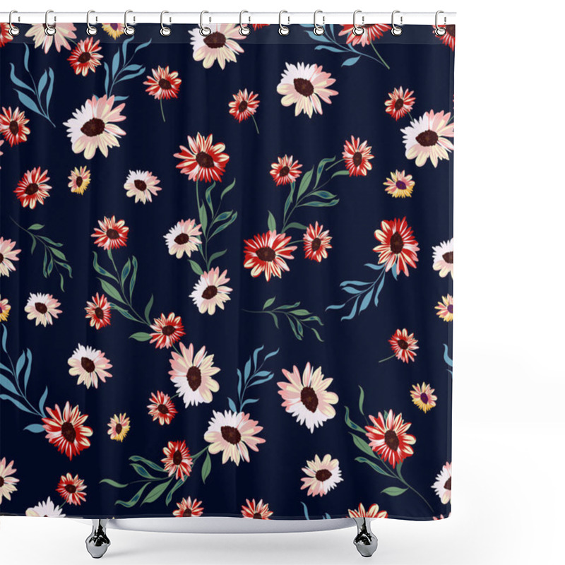 Personality  Vector Floral Seamless Pattern With Flowers On Dark Blue Back  Shower Curtains